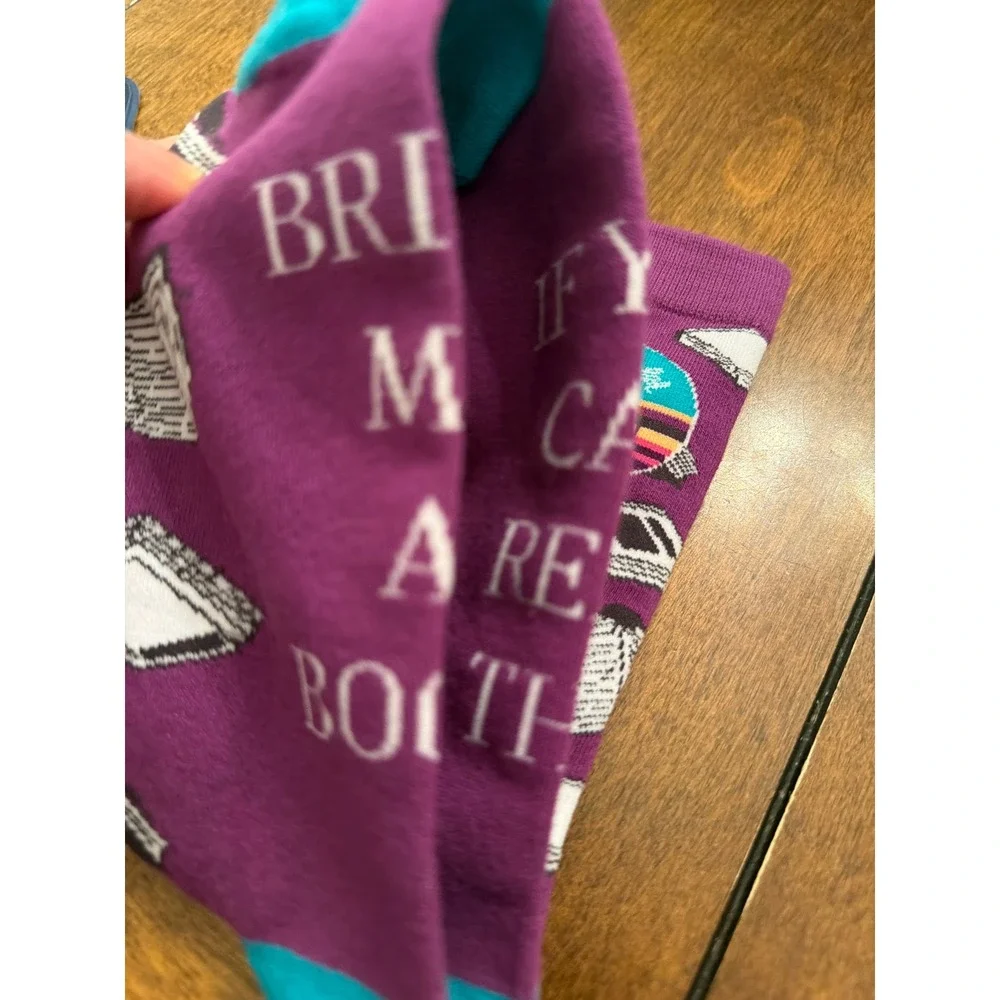 Book Club Purple Crew Socks Literary Bookworm Print Teal Accent